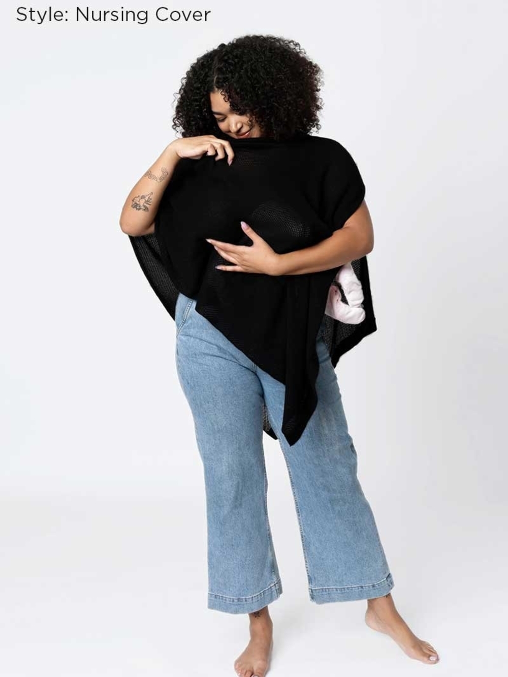 WE ARE AMMA Black Cocoon Nursing Poncho Sweater - Versatile Cover-Up-One Size